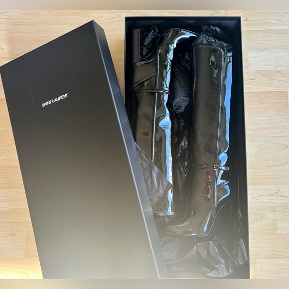 AUTHENTIC Saint Laurent Knee-High Vernice Grupy Boots in Color Nero, size 36+ - Picture 2 of 11